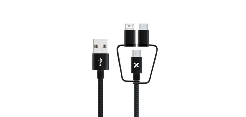 Câble téléphone portable Wefix Cable 3 en 1 noir 1 mètre