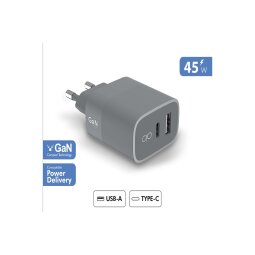 Chargeur pour téléphone mobile Force Power Chargeur secteur 45W USB A + C Recycle Gris