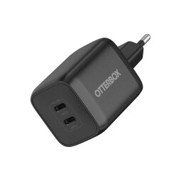 Chargeur pour téléphone mobile Otterbox Chargeur mural 65W GaN, 1 port USB-C -45W + 1 port USB-C 20W PowerDelivery, antichoc, charge rapide pour Smartphone, tablettes, laptop NOIR