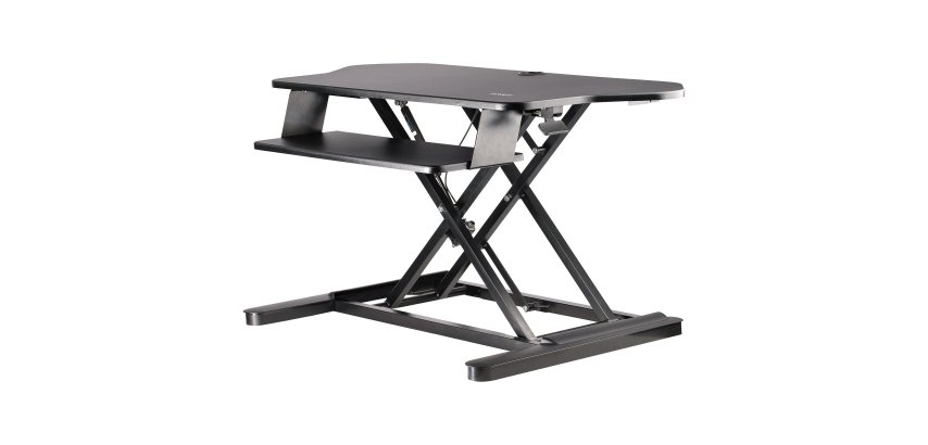 StarTech.com Convertidor Escritorio de Pie y Sentado de Esquina - con Bandeja para Teclado - con Superficie de 89cm x 53cm - Escritorio Ergonómico de Altura Ajustable - para Dos Monitores