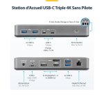 StarTech.com Station d'Accueil USB-C Triple Écrans 4K (2x 4K 60Hz, 1x 4K 30Hz), Alimentation 100W, 6 Ports USB (10 Gbps), Gigabit Ethernet, DisplayPort + HDMI, Station d'Accueil pour PC Windows Sans Pilote