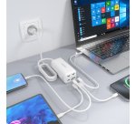 AISENS Cargador Sobremesa GaN 100W, 3x USB-C PD3.0 QC4.0 QC5.0, 1x USB-A QC3.0, Blanco