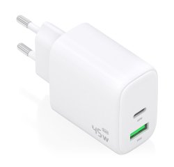 AISENS Cargador GaN 45W, 1xUSB-C PD3.0 QC4.0, 1xUSB-A QC3.0, Blanco