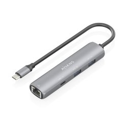 AISENS Dock USB-C A Ethernet Gigabit + Hub 1xUSB-C+2xUSB-A, Gris, 15cm