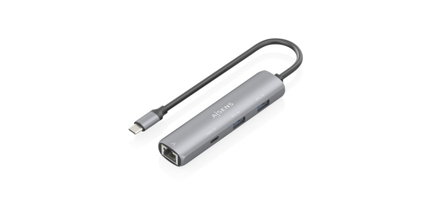 AISENS Dock USB-C A Ethernet Gigabit + Hub 1xUSB-C+2xUSB-A, Gris, 15cm
