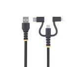 StarTech.com Câble de Charge USB de 1m Robuste, USB vers Lightning/Micro-USB/USB-C, Certifié Apple MFi, Gaine en Aramide, Cordon de Charge USB Universel 3-en-1 pour iPhone/iPad/Android