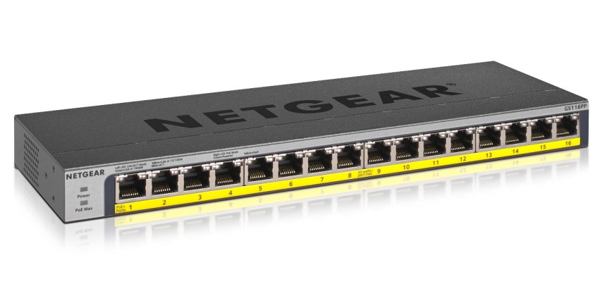 NETGEAR GS116PP Non-géré Gigabit Ethernet (10/100/1000) Connexion Ethernet, supportant l'alimentation via ce port (PoE) Noir