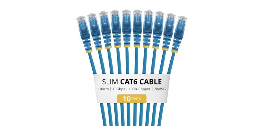 StarTech.com 1m Blue Slim CAT6 Cable, 10 Pack, Snagless, 100W PoE, UTP, LSZH, 28AWG Pure Bare Copper Wire, Slim RJ45 Network Patch Cord w/Strain Reliefs, Individually Tested