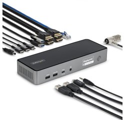 StarTech.com Station d'Accueil USB-C Triple Écran, Station de Recharge pour Ordinateur Portable 140 W pour MacBook Pro et Windows, HDMI 4K 60 Hz ou DisplayPort, TAA