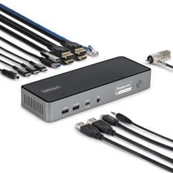 StarTech.com Station d'Accueil USB-C Triple Écran, Station de Recharge pour Ordinateur Portable 140 W pour MacBook Pro et Windows, HDMI 4K 60 Hz ou DisplayPort, TAA
