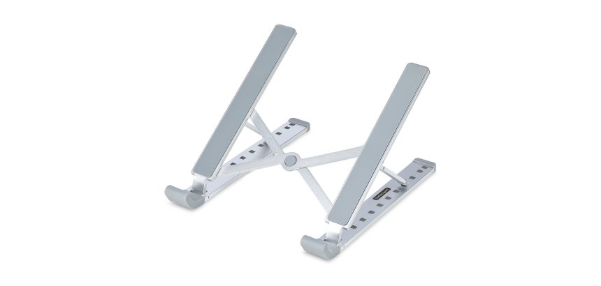 StarTech.com Foldable Laptop Riser Stand, Portable Height Adjustable Ergonomic Laptop Stand, Ventilated Aluminum Frame Supports 22lb (10Kg), Tilt/Raised/Angled Laptop/Tablet Stand, Collapsible Design