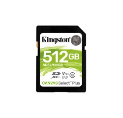 Kingston Technology Tarjeta SDXC Canvas Select Plus 100R C10 UHS-I U3 V30 de 512 GB