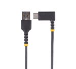 StarTech.com 15cm USB-A naar USB-C Laadkabel, Robuuste Haakse Fast Charge & Sync Kabel, 3A, USB 2.0, TPE Mantel en Aramidevezels - Zwarte USB Oplaadkabel
