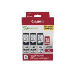 Canon PG-545 XL - CL-546XL Pack cartouches haute capacité 2 noirs + 1 couleur + papier photo pour imprimante jet d'encre