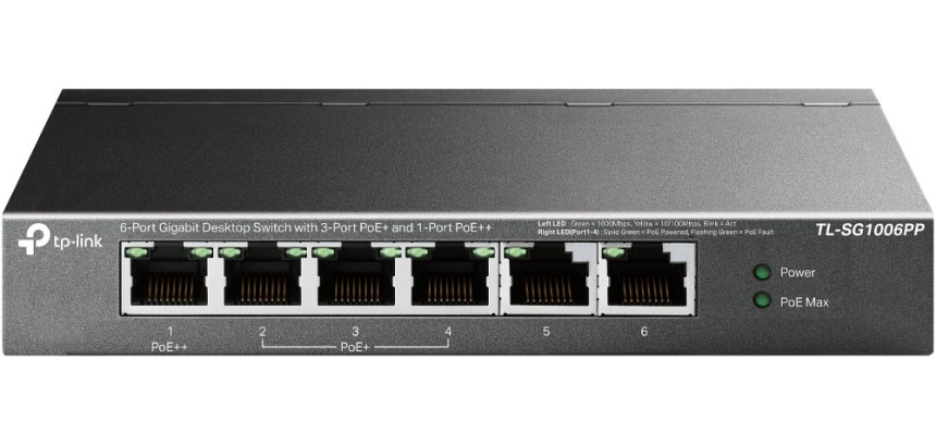 TP-Link TL-SG1006PP commutateur réseau Non-géré Gigabit Ethernet (10/100/1000) Connexion Ethernet, supportant l'alimentation via ce port (PoE) Gris