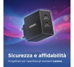 Lenovo Dual USB-C 65W GaN Charger, alimentatore compatto da muro con doppia Type-C, cavo USB-C 1,5 m incluso - ideale per laptop, cellulare e tablet: un solo caricabatterie per più dispositivi