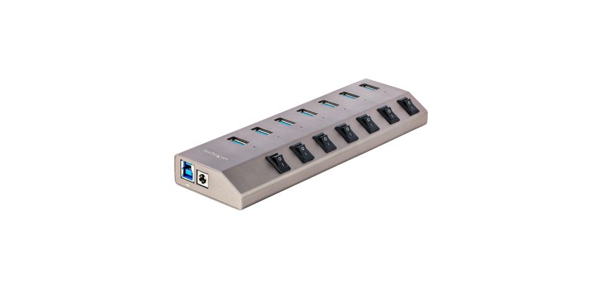 StarTech.com 7 Port Self-Powered USB C Hub with Individual On/Off Switches, USB 3.0 (5Gbps) Expansion Hub with Power Supply, Desktop Laptop USB-C to USB-A Splitter