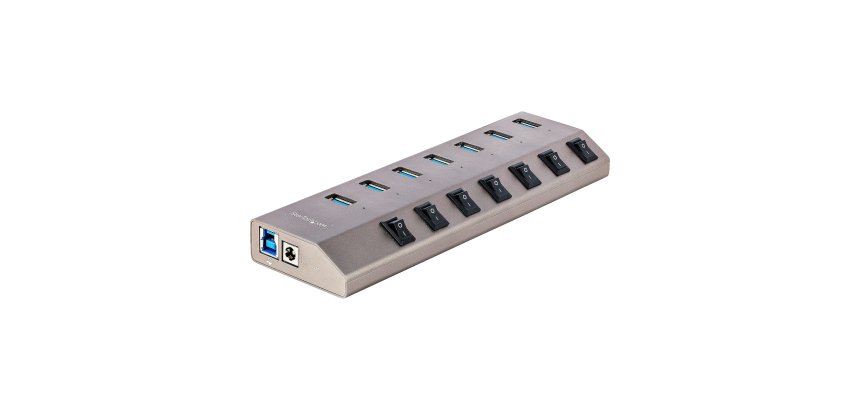 StarTech.com 7 Port Self-Powered USB C Hub with Individual On/Off Switches, USB 3.0 (5Gbps) Expansion Hub with Power Supply, Desktop Laptop USB-C to USB-A Splitter