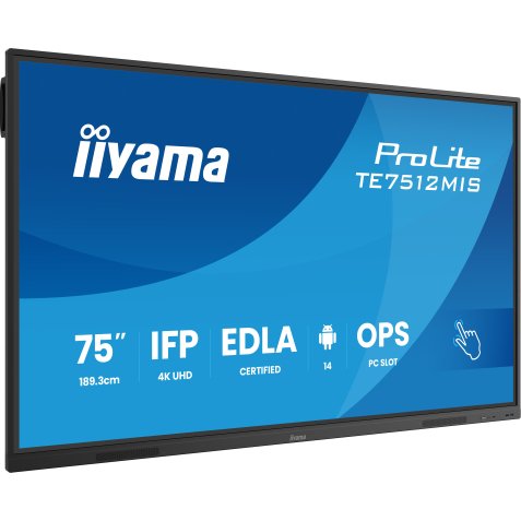 iiyama TE7512MIS-B4AG Écran d'affichage dynamique Écran plat interactif 190,5 cm (75") LCD Wifi 400 cd/m² 4K Ultra HD Noir Écran tactile Intégré dans le processeur Android 11 24/7