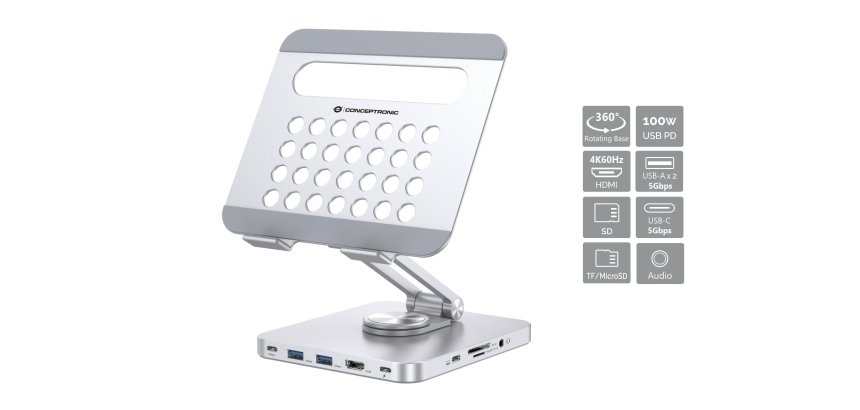 Conceptronic DONN26G mueble y soporte para dispositivo multimedia Plata Tableta Carro para administración de tabletas