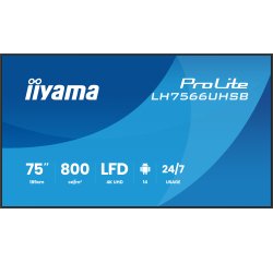 iiyama LH7566UHSB-B1AG Écran d'affichage dynamique Écran plat de signalisation numérique 190,5 cm (75") LCD Wifi 800 cd/m² 4K Ultra HD Noir Intégré dans le processeur Android 24/7
