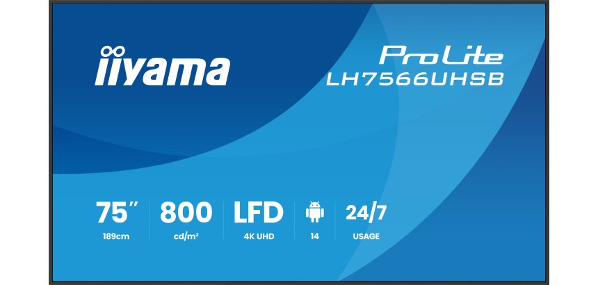 iiyama LH7566UHSB-B1AG Écran d'affichage dynamique Écran plat de signalisation numérique 190,5 cm (75") LCD Wifi 800 cd/m² 4K Ultra HD Noir Intégré dans le processeur Android 24/7