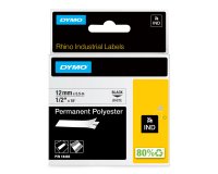 DYMO Rhino Etichette in poliestere permanenti industriali | 12 mm x 5,5 m | Stampa nera su bianco | Autoadesive | per stampanti di etichette Rhino e LabelManager