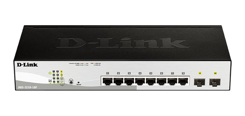 D-Link DGS-1210-10P Géré L2 Gigabit Ethernet (10/100/1000) Connexion Ethernet, supportant l'alimentation via ce port (PoE) 1U Noir