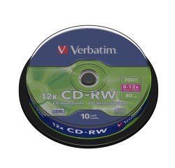 Cd-rw verbatim serl capacidad 700mb velocidad 12x 80 min tarrina de 10 unidades