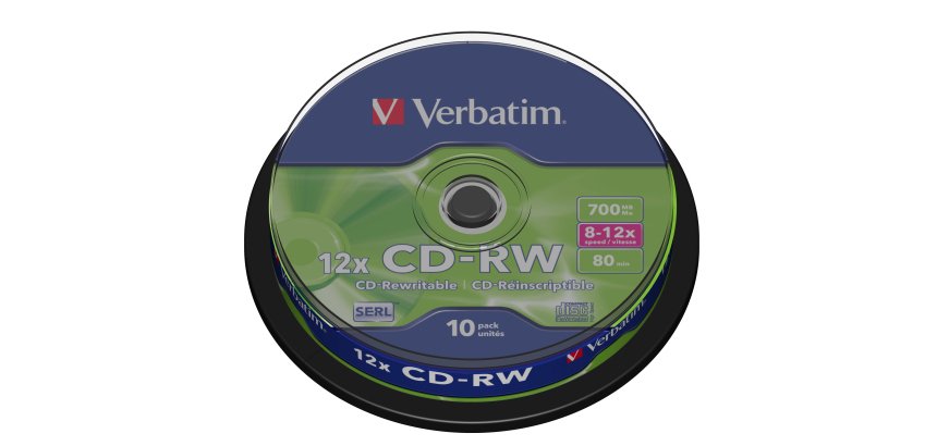 Cd-rw verbatim serl capacidad 700mb velocidad 12x 80 min tarrina de 10 unidades