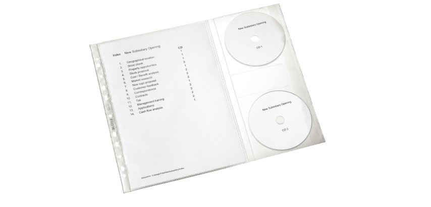 Pochette perforée avec rabat CD, A4, PP, 0,12 mm,