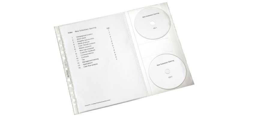 Pochette perforée avec rabat CD, A4, PP, 0,12 mm,