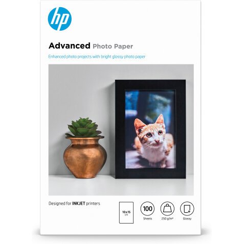 HP Papel fotográfico Advanced, brillante, 250 g/m2, 10 x 15 cm (101 x 152 mm), 100 hojas