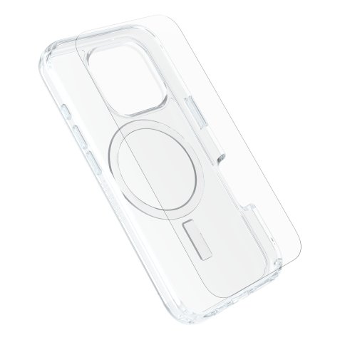 OtterBox Symmetry Series Clear para MagSafe + Premium Glass para Apple iPhone 16 Pro, Transparente