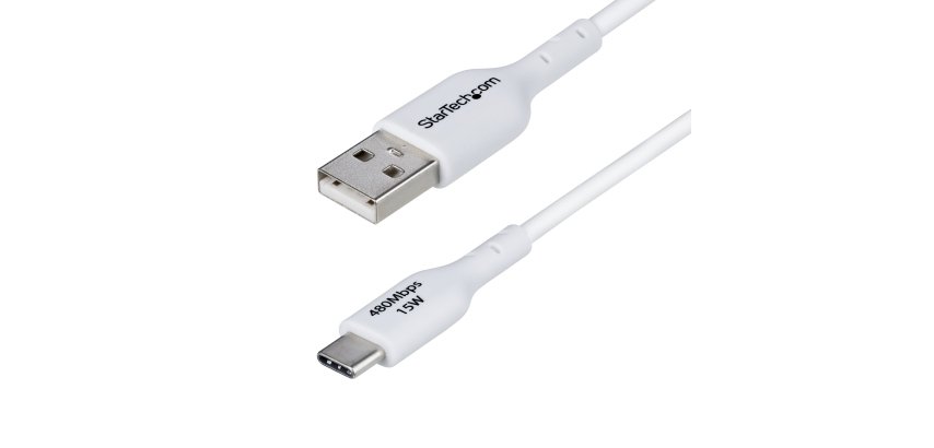 StarTech.com 3ft (1m) USB-A to USB-C Charging Cable, Charge & Sync, 3A, USB 2.0, TPE Jacket - White USB Charging Cord