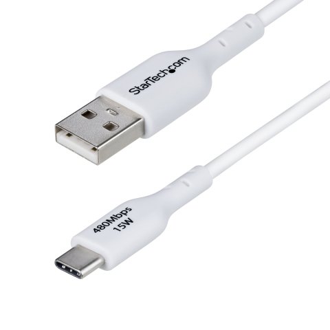 StarTech.com Cable Cargador USB-A a USB-C de 1m - Cable Adaptador USB-A a USB Tipo C - 3A - Cable de Carga y Sincronización - USB 2.0 - Recubrimiento de TPE - M/M - Blanco