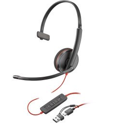 POLY Blackwire 3210 Monaural USB-C Headset + USB-C/A adapter