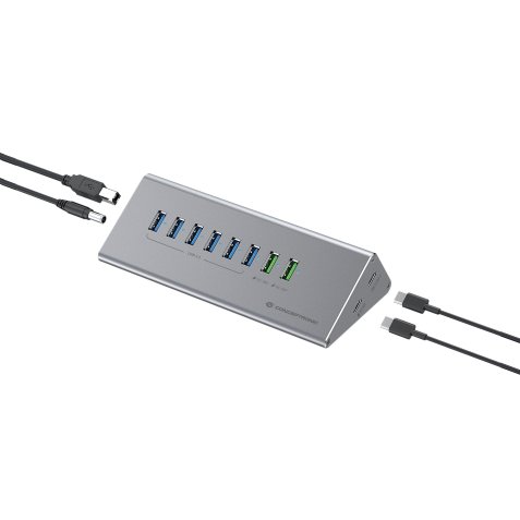 Conceptronic HUBBIES18G 10-in-1 60W USB 3.0 Hub Charger Combo, 2-in-1 USB-C USB-A Cable, USB 3.2 Gen 1