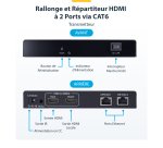 StarTech.com Rallonge et Répartiteur HDMI 2 Ports sur CAT6, 4K 60 Hz, Jusqu'à 70 m, Kit de Distribution HDMI 1x2 sur Ethernet avec IR et Alimentation par Câble