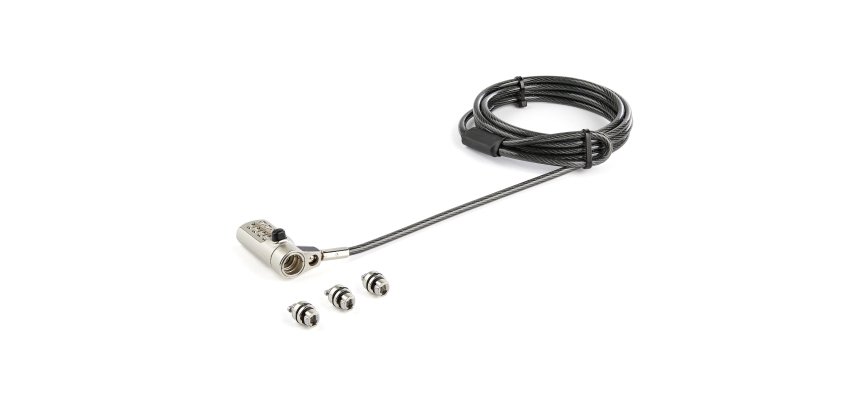 StarTech.com Cavo di sicurezza universale a combinazione per computer portatile da 2m - 3 in 1 - Lucchetto di sicurezza con combinazione a 4 cifre per laptop/desktop compatibile con K-Slot, Nano & Wedge Slot Computer - Cavo d'acciaio antifurto