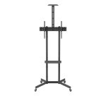 AISENS Soporte De Suelo Eco Con Rueda, Bandeja Para DVD Y Soporte De Cámara Para Monitor/TV 45kg De 37-70, Negro