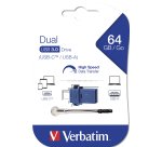 Verbatim Dual - Unidad USB 3.0 de 64 GB - USB-C / USB-A - Azul