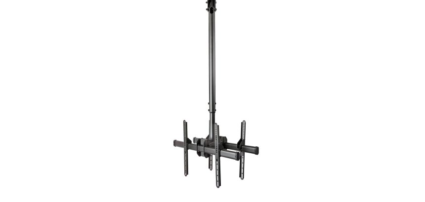 StarTech.com Zweifache Deckenhalterung für Fernsehgeräte(32"-75") - Rücken an Rücken, Hochbelastbare, Bildschirmhalterung mit Teleskopstab (106 bis 156 cm) - Neigbar/Schwenkbar/Drehbar