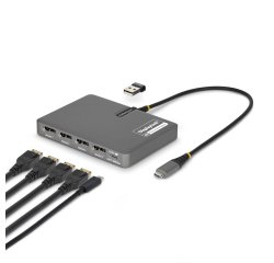 StarTech.com Adaptateur USB-C vers Station de Travail Quadruple Écran, DisplayPort 4K 60Hz, Passage PD 140W pour le Chargement d'Ordinateurs Portables, Port USB pour Clavier/Souris Sans Fil, TAA
