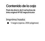 HP Pack de ahorro de 2 cartuchos de tinta original 62 negro/tricolor