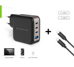 Conceptronic 4-Port 100W GaN USB PD Charger with USB-C Charging Cable, USB-C x 3, USB-A x 1, QC 3.0, PPS