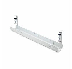 StarTech.com Under Desk Cable Management Tray, Length Adjustable Cable Organizer, Clamp-On Installation, No Drilling Required, Power Bar Holder, White