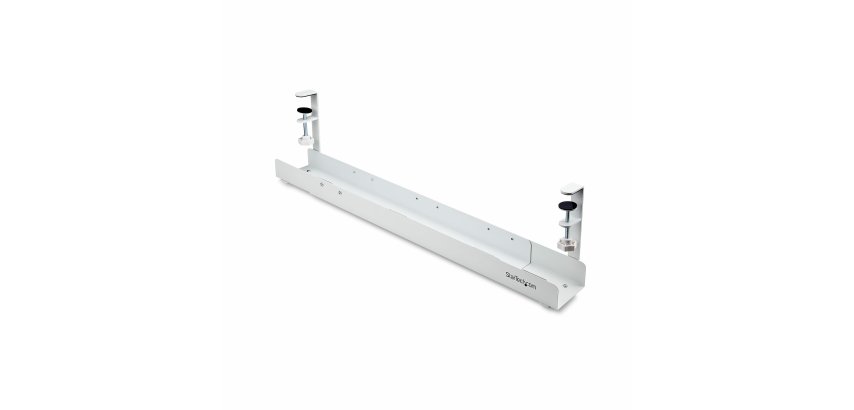 StarTech.com Goulotte Passe Câble Bureau, Organiseur de Câbles Ajustable en Longueur, Installation à Pinces, Aucun Perçage Nécessaire, Support Multiprise, Blanc