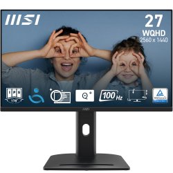 MSI Pro MP275QPG 27 Inch Monitor, QHD (2560 x 1440), 100Hz, IPS, 1ms, 2x HDMI 2.0b, 1x DP 1.2a output, Built-in Speakers, Anti-Glare, Anti-Flicker, Less Blue light, TÜV Certified, VESA, Kensington, 4-way adjustable stand, Black