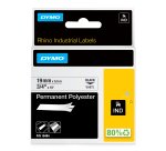DYMO Rhino Industrial Permanent Polyester Labels | 19mm x 5.5m | Black Print on White | Self-Adhesive | for Rhino & LabelManager Label Makers